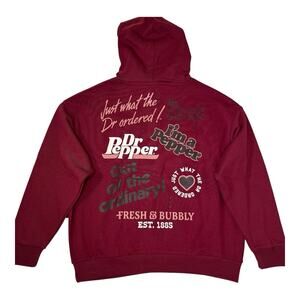 Dr Pepper Hoodie Women’s Medium Maroon Pullover Sweatshirt Logo Graphic Back NWT